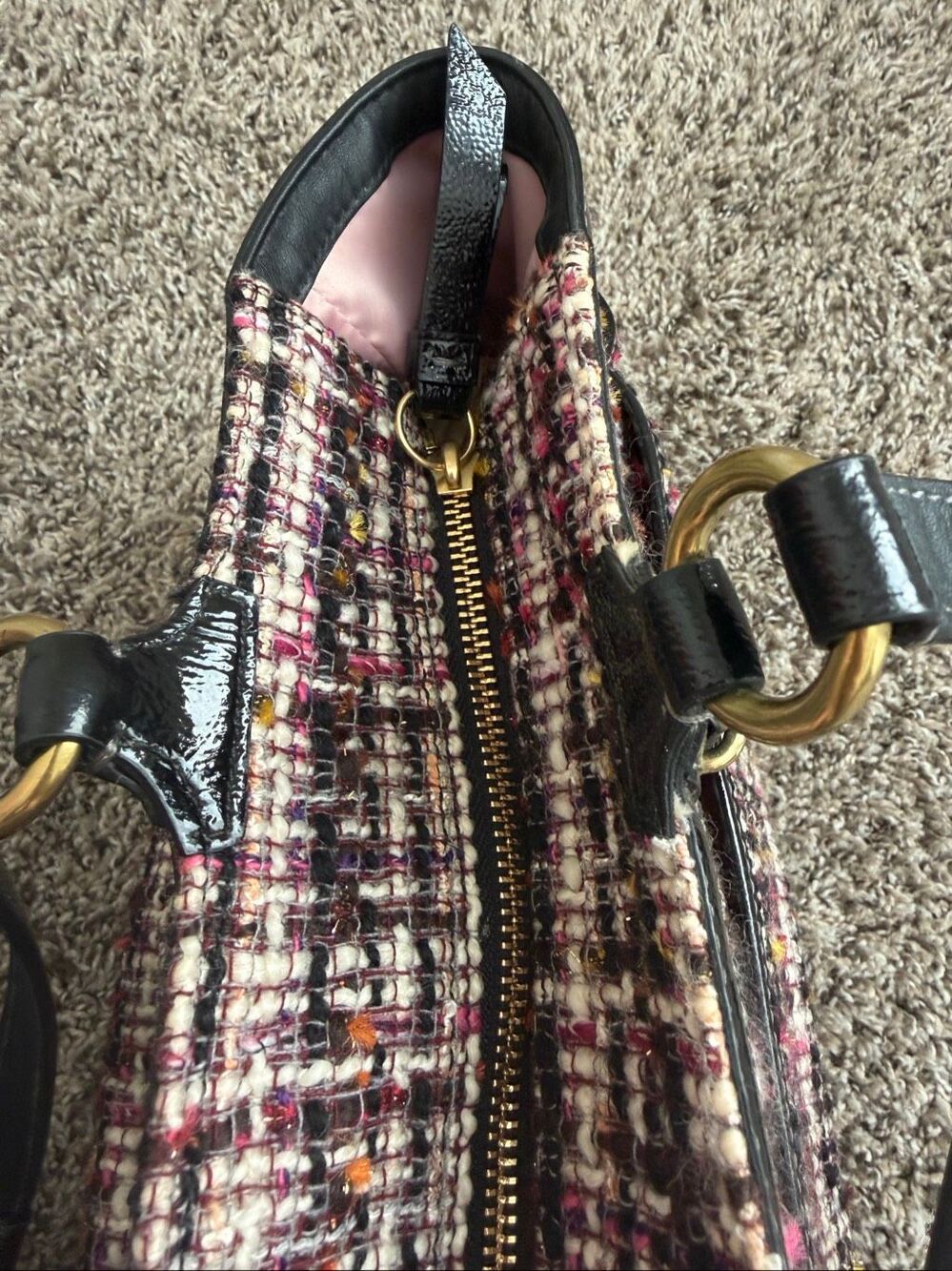 Coach Black/Multicolor Galaxy Tweed and Patent Leather Satchel - Picture 13 of 16